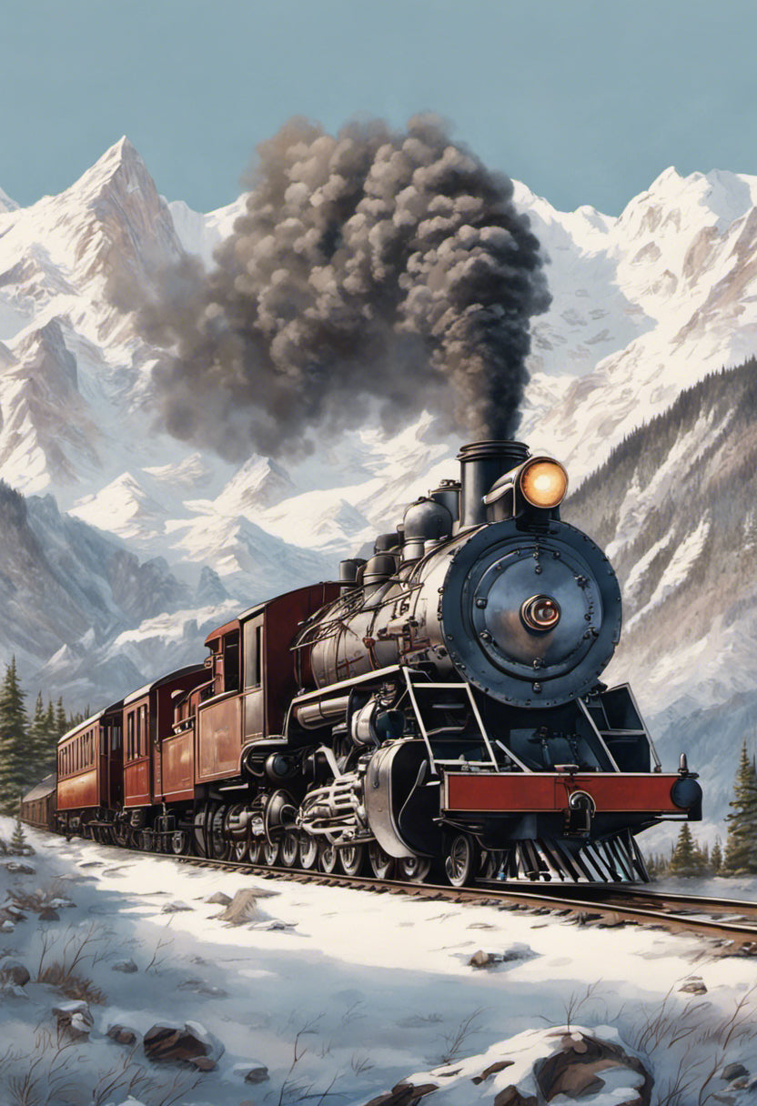 Mountain painting outlet of the alps watecolour painting of chamonix train