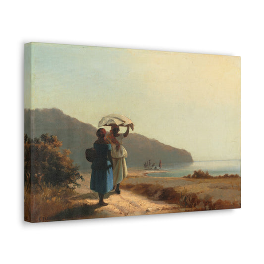 Two Women Chatting by the Sea, St. Thomas by Camille Pissarro Canvas Print