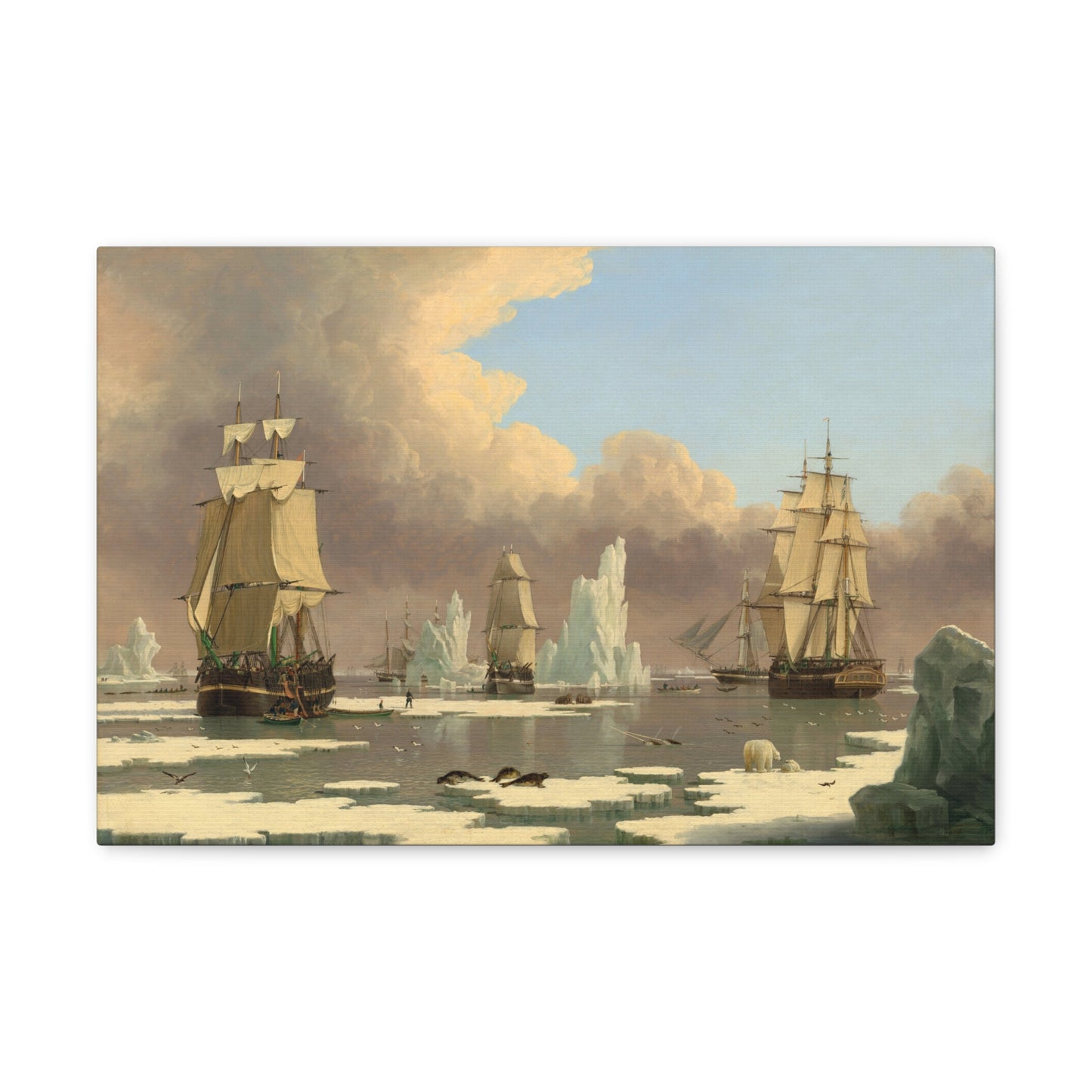 The Northern Whale Fishery: The "Swan" and "Isabella" by John Ward of Hull Canvas Print