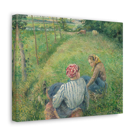 Young Peasant Girls Resting in the Fields near Pontoise by Camille Pissarro Canvas Print