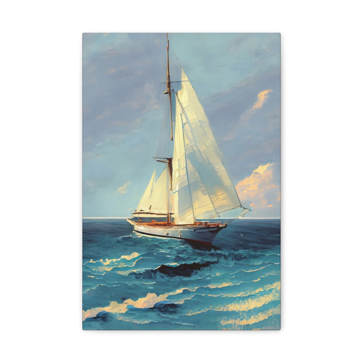 Sailboat Among The Waves Oil Painting Canvas Print