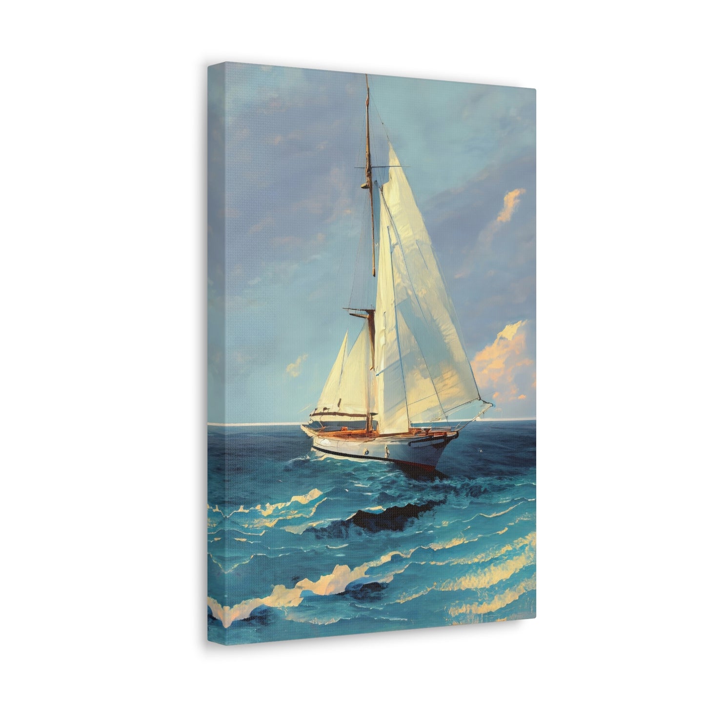 Sailboat Among The Waves Oil Painting Canvas Print