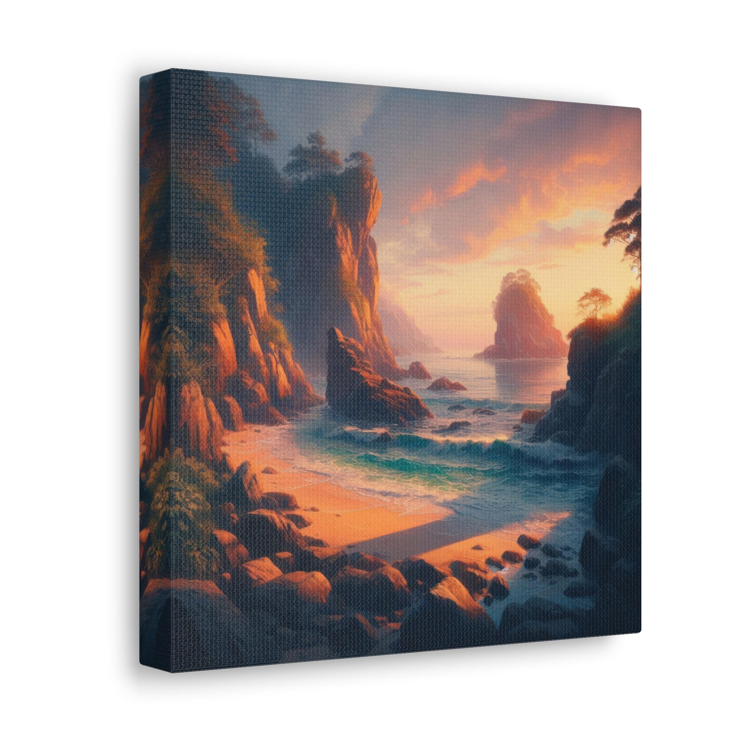 Cove Near The Ocean at Sunset Digital Painting Canvas Print