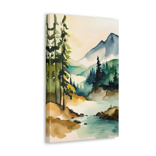 Cascade Mountains Scenic Watercolor Painting I Canvas Print