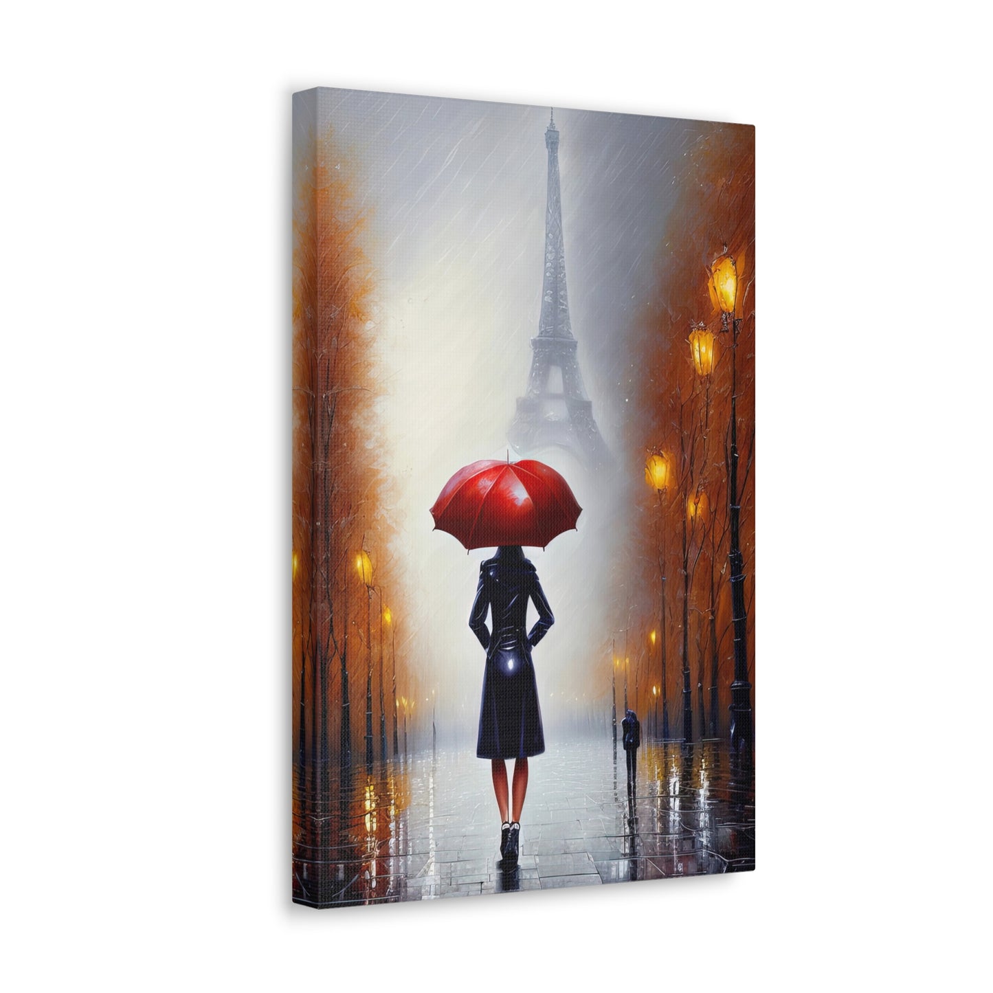 Woman with Red Umbrella in The Shadow of the Eiffel Tower Canvas Print