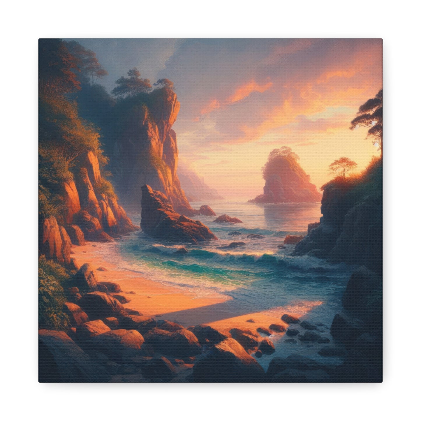 Cove Near The Ocean at Sunset Digital Painting Canvas Print