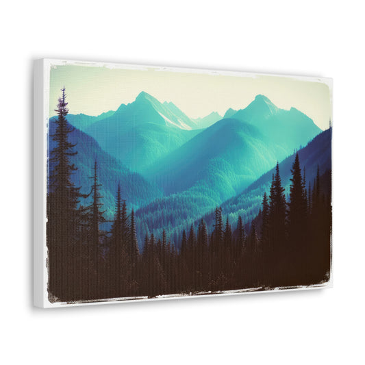 Stylized Blue Mountain Forest Photo Canvas Print