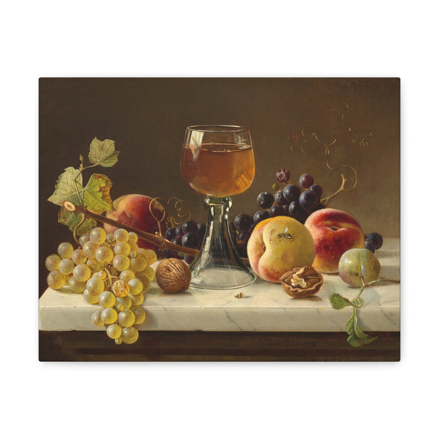 Marble Tabletop with Fruit and Wineglass by Milne Ramsey Canvas Print