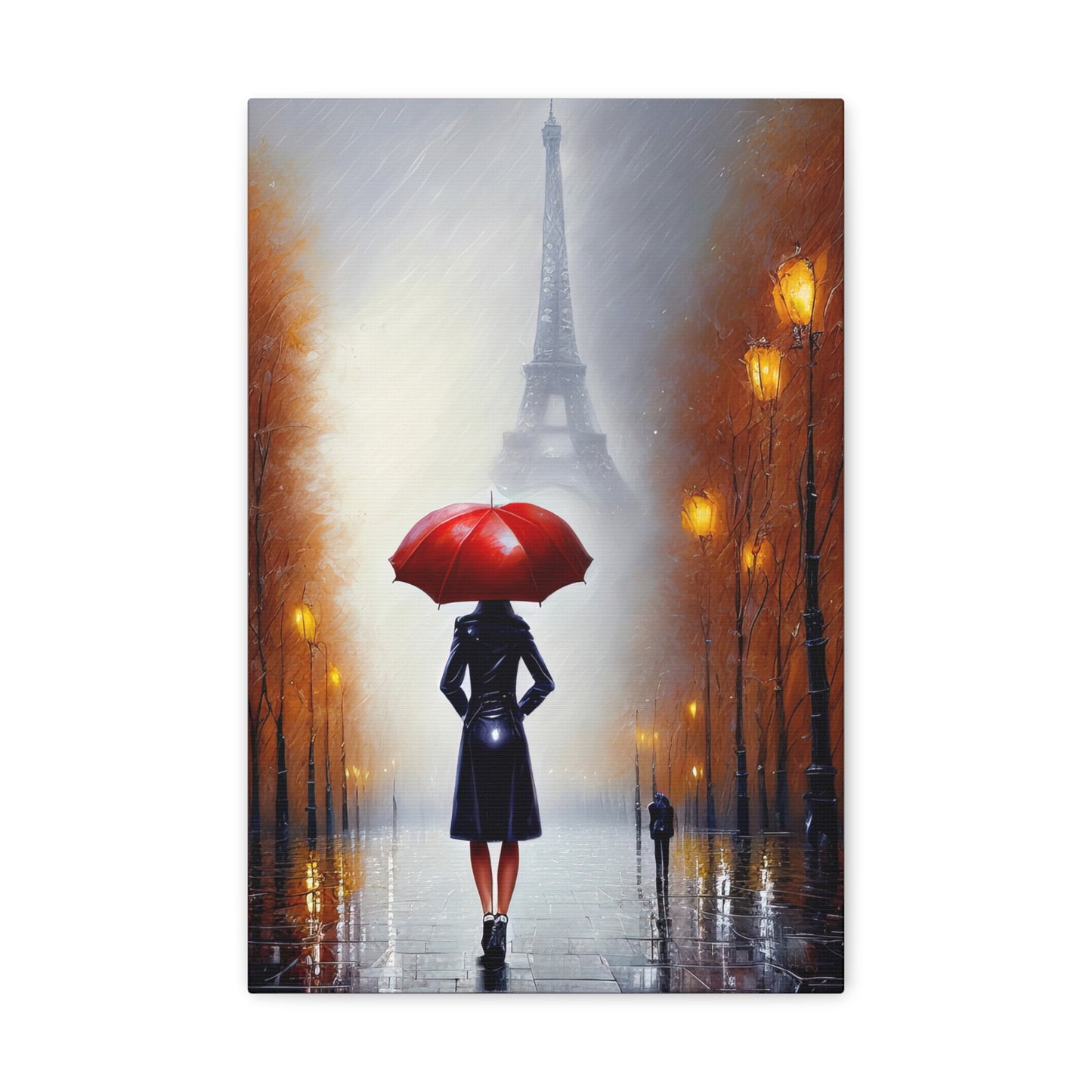 Woman with Red Umbrella in The Shadow of the Eiffel Tower Canvas Print