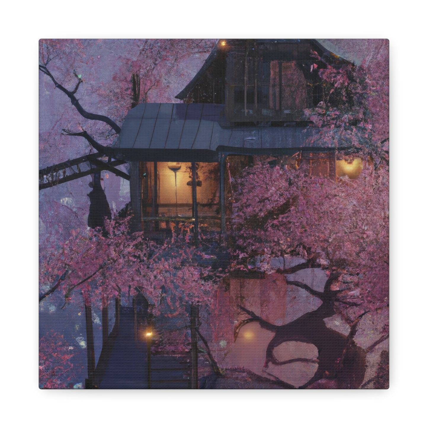 Cherry Blossom Tree House Canvas Print