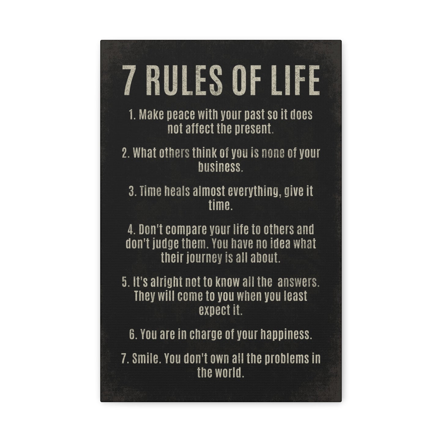 7 Rules Of Life Motivational Canvas Print