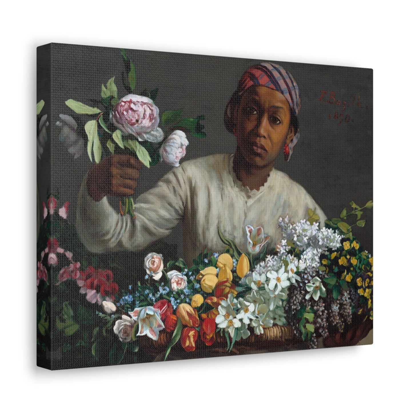 Young Woman with Peonies by Frederic Bazille Canvas Print