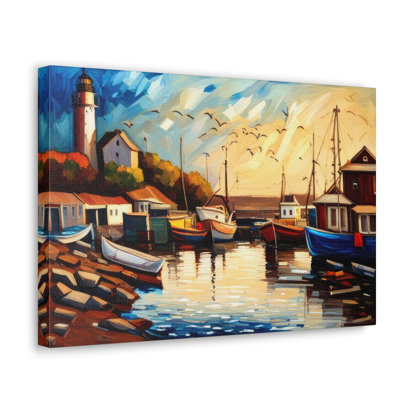 Tranquil Harbor Seascape Oil Painting Canvas Print