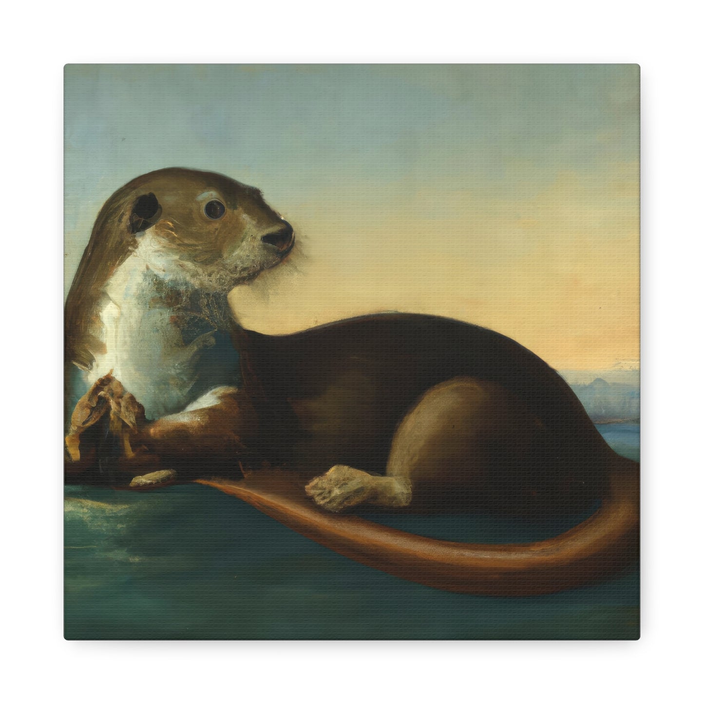 Contemplative Otter Oil Painting II Canvas Print