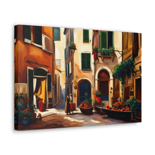 Old Woman in Tuscan Villa Painting Canvas Print