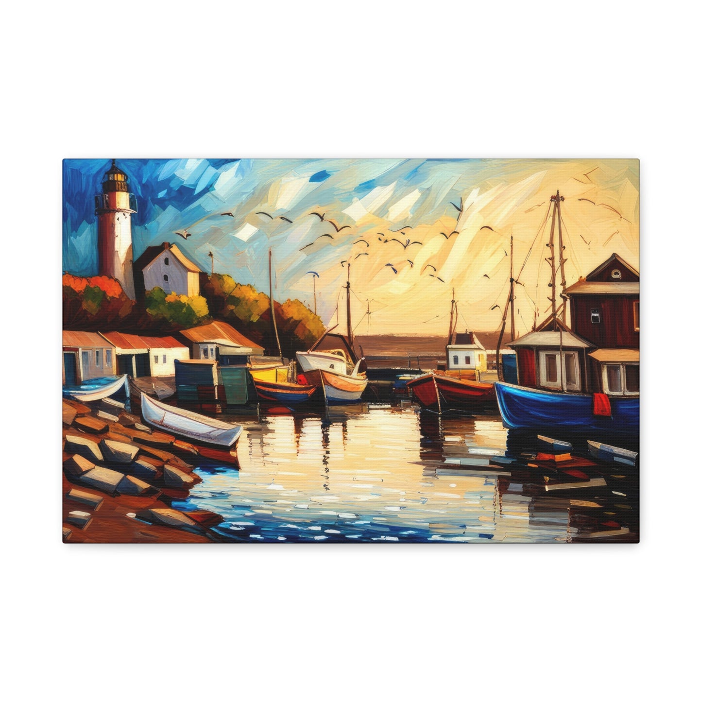 Tranquil Harbor Seascape Oil Painting Canvas Print