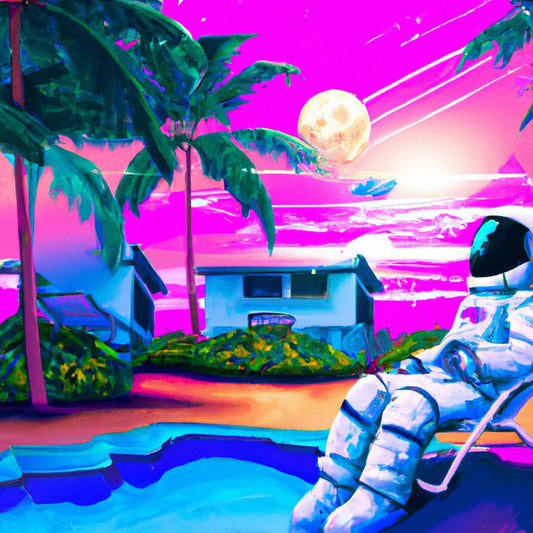 Astronaut Lounging in a Tropical Resort in Space Vaporwave Style I Art Print