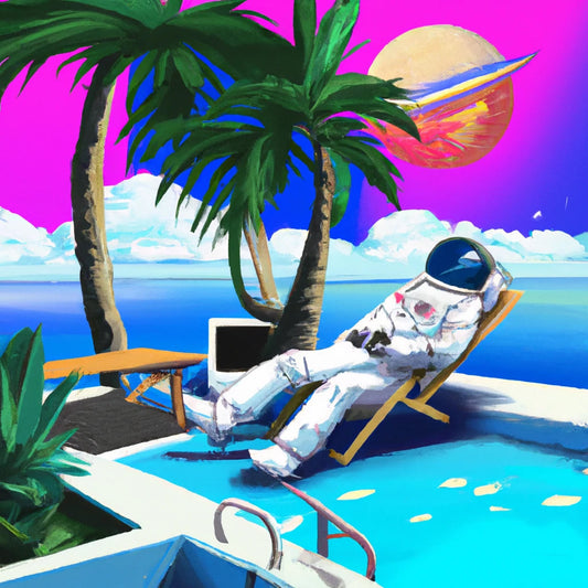 Astronaut Lounging in a Tropical Resort in Space Vaporwave Style II Art Print