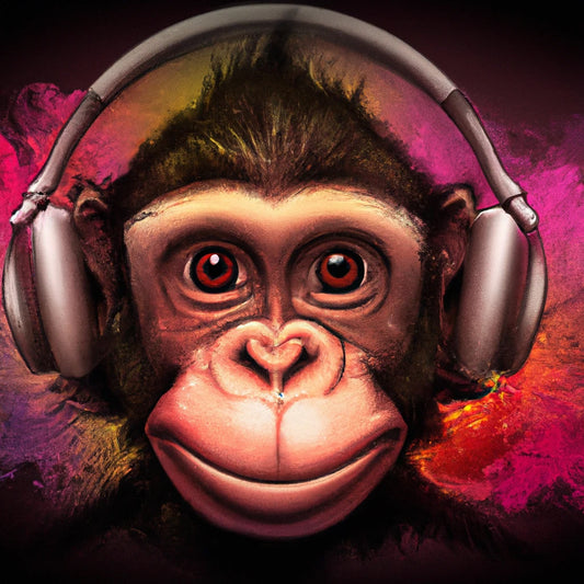 Happy Monkey Wearing Headphones Digital Painting Art Print