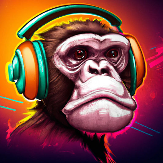 Angry Monkey Wearing Headphones Digital Painting Art Print