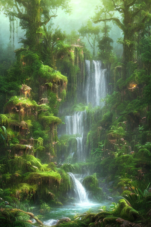 Hidden Waterfall in The Lush Forest Art Print