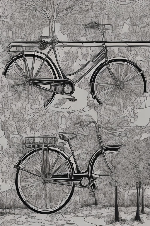 Two Abstract Bicycles Black and White Drawing Art Print