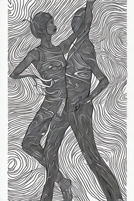 Two People Dancing Abstract Black and White Drawing Art Print