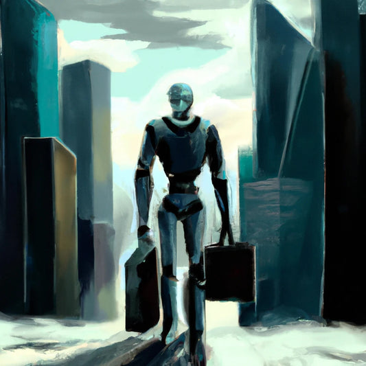 Business Robot Carrying Briefcases in The City I Art Print