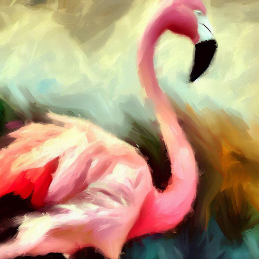 Pink Flamingo Profile  Oil Painting I Art Print