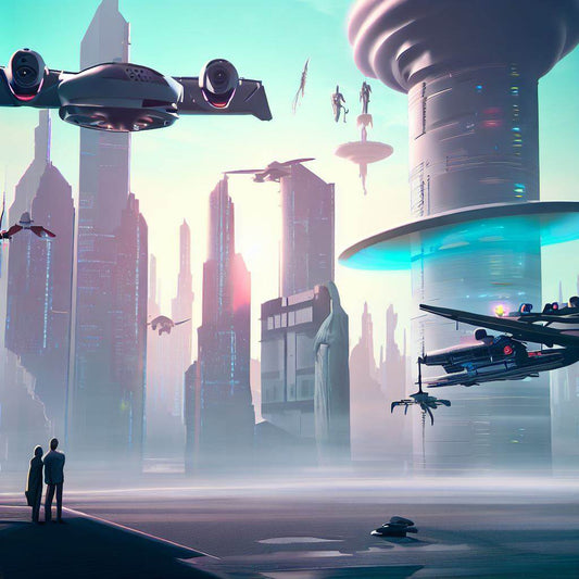 Futuristic City with Spacecraft Digital Art I Art Print