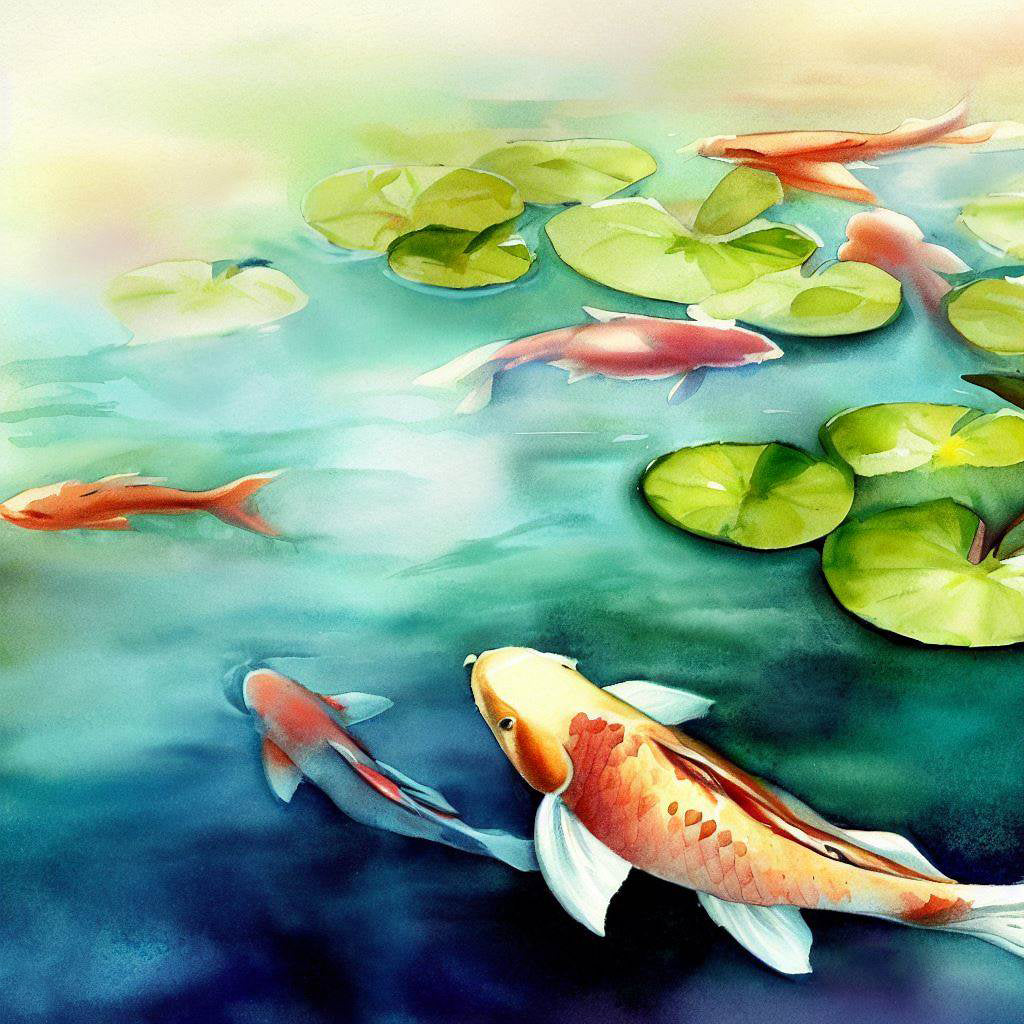 Koi and Lily Pads Watercolor Painting Art Print