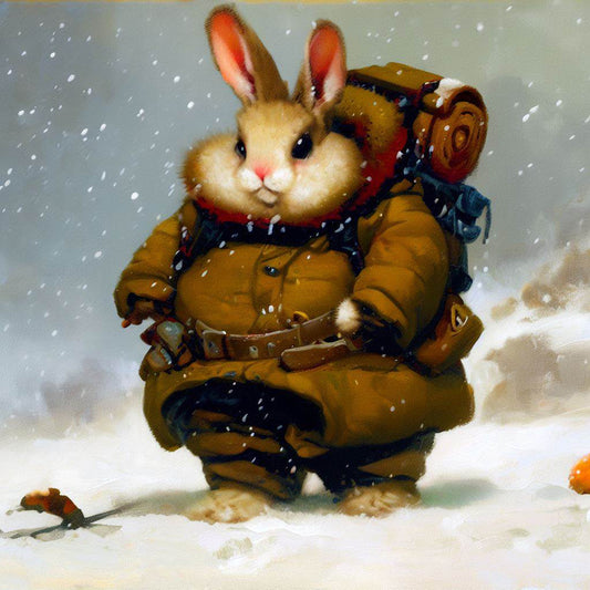 Fat Rabbit Goes Camping in The Snow I Art Print