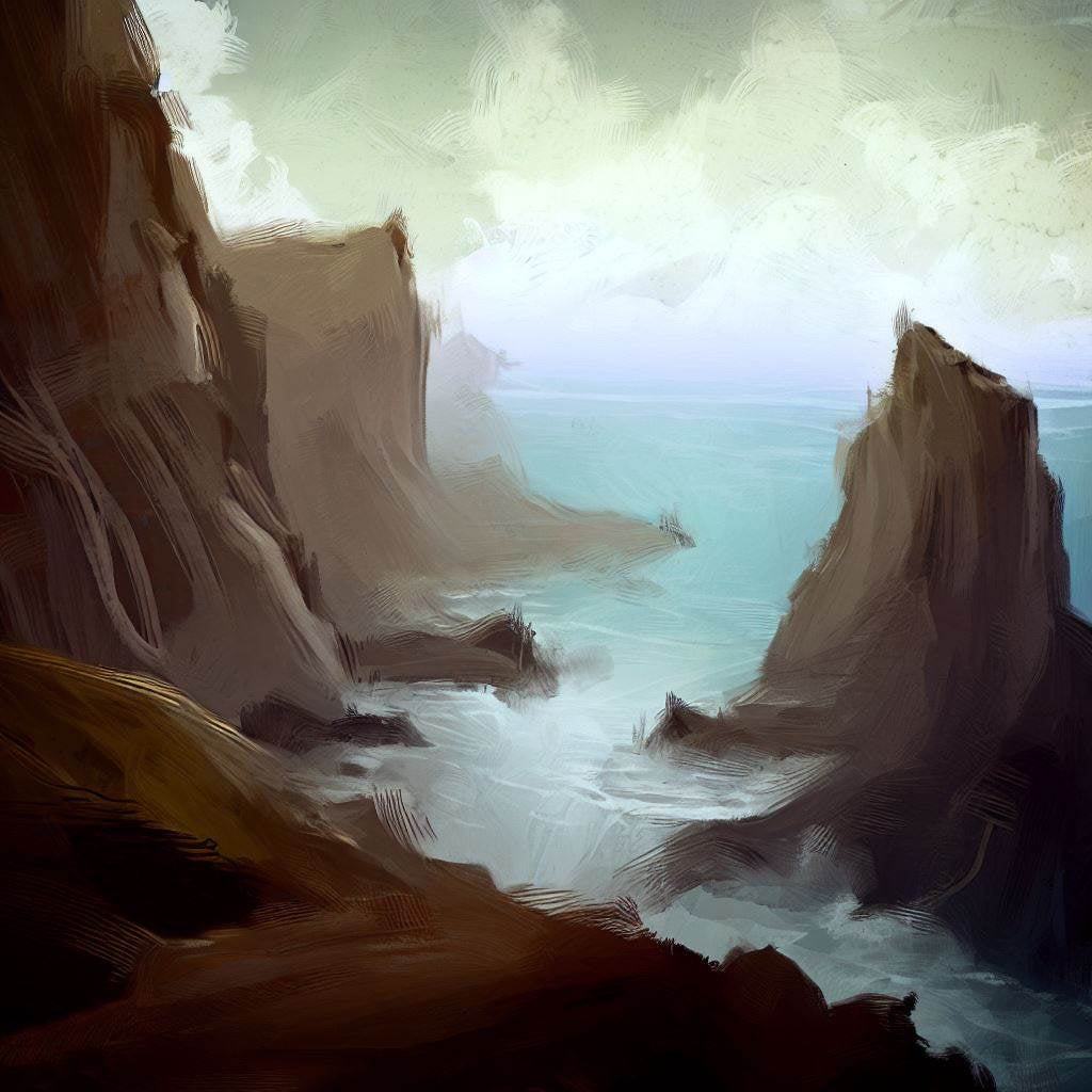 Rocky Cliffs Digital Painting Art Print