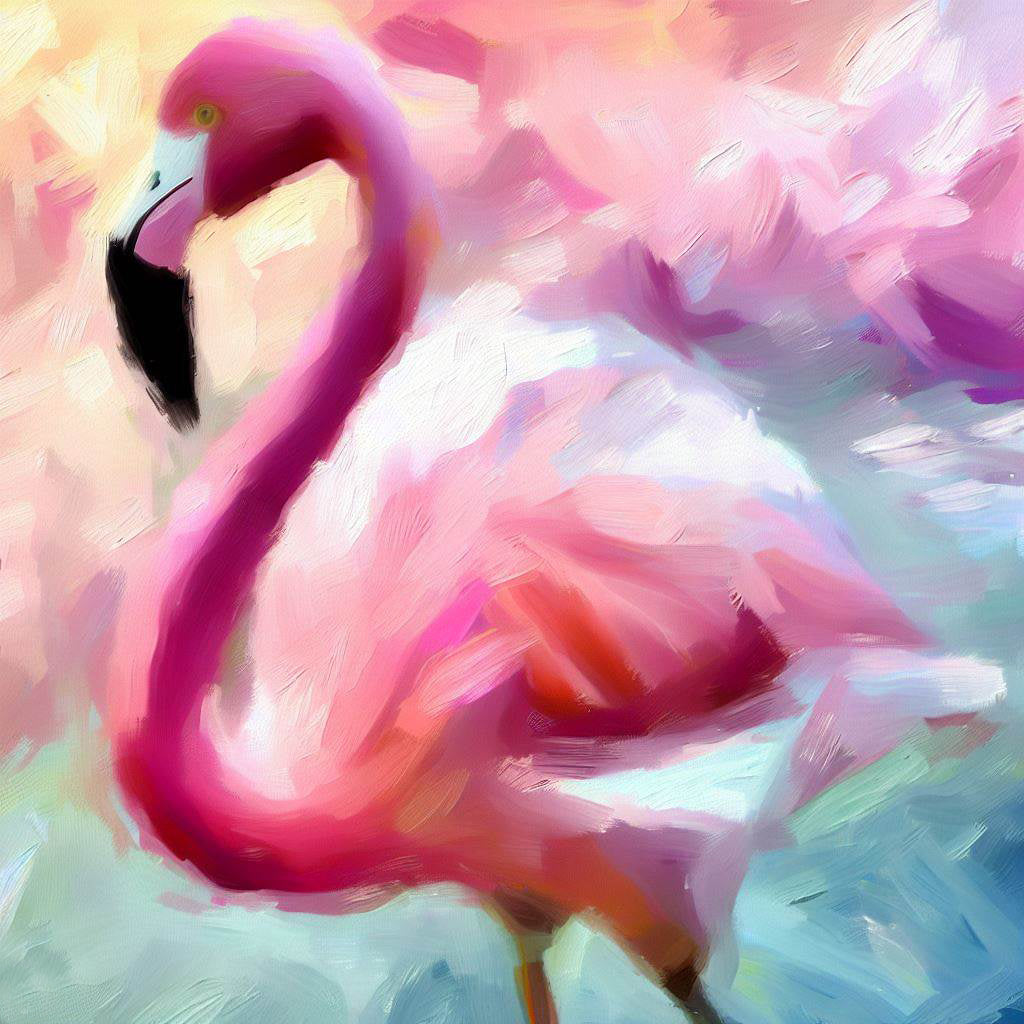 Pink Flamingo Profile  Oil Painting II Art Print