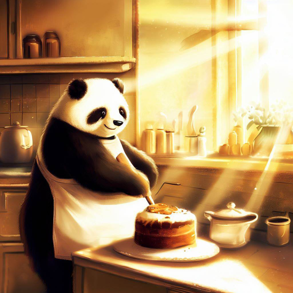 Panda Baking A Cake Digital Painting Art Print