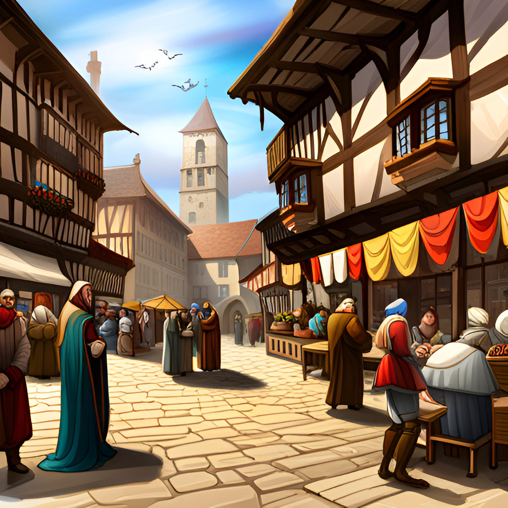 Medieval Town Square Digital Art Art Print