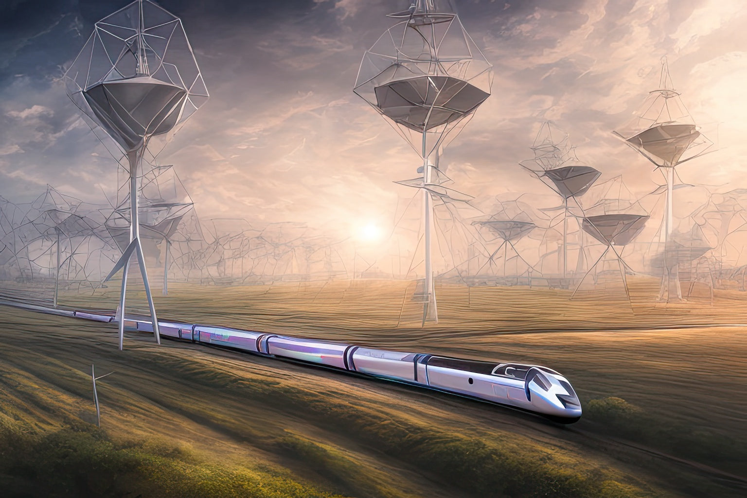 Futuristic Train and Solar Power Sources Digital Painting Art Print