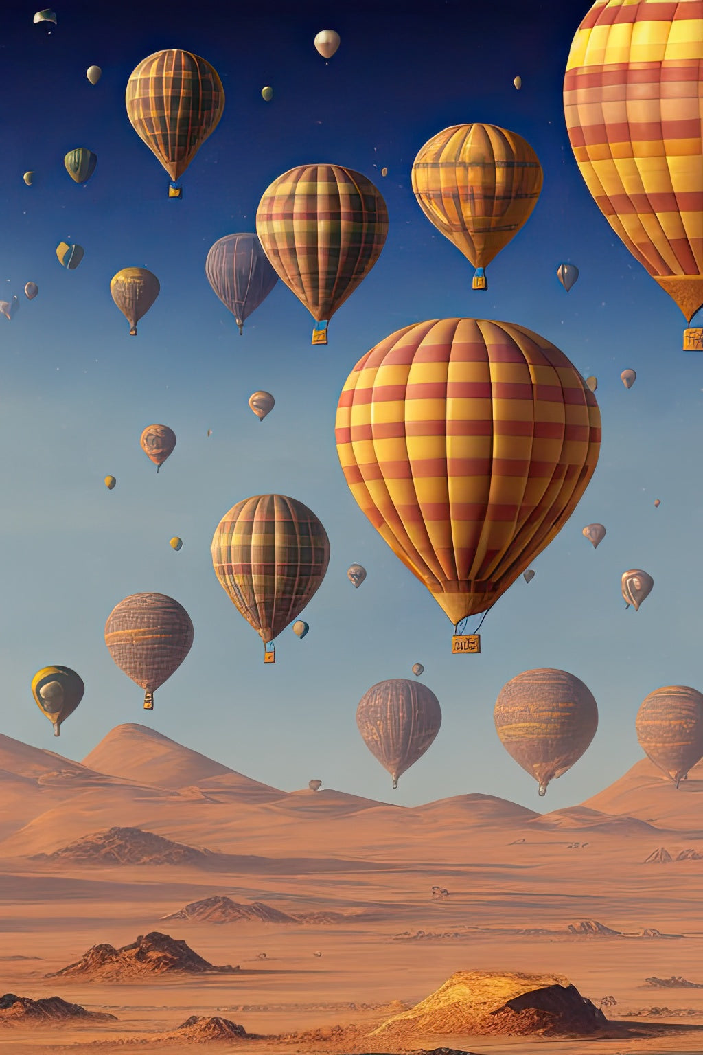 Hot Air Balloons Floating Across The Desert Art Print