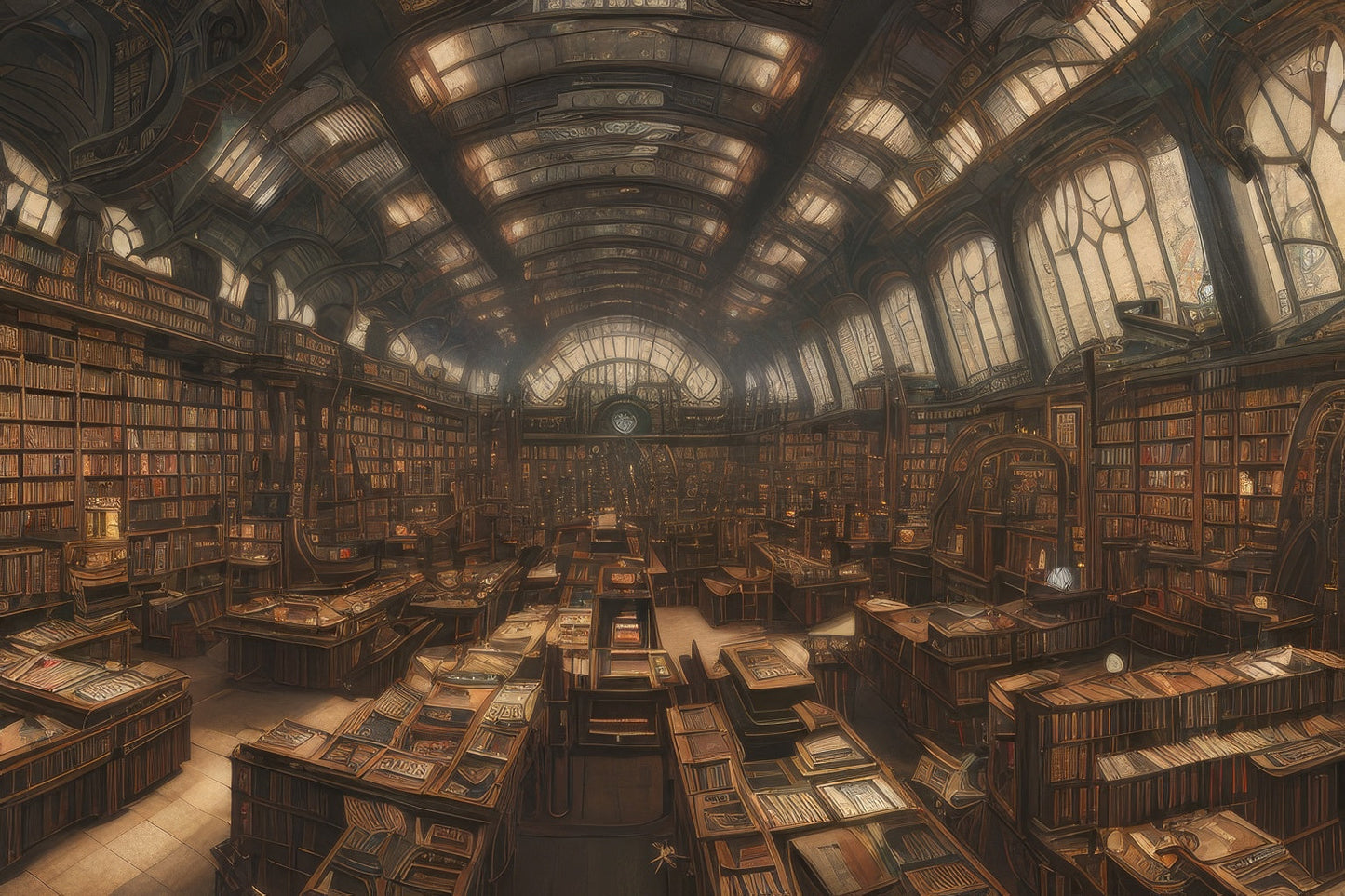 Fantasy Library Digital Painting Art Print