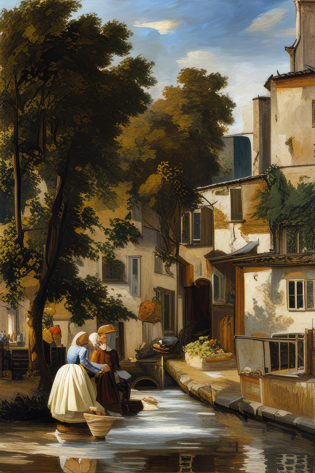 Washing Clothes Along A Stream Classical Painting Art Print