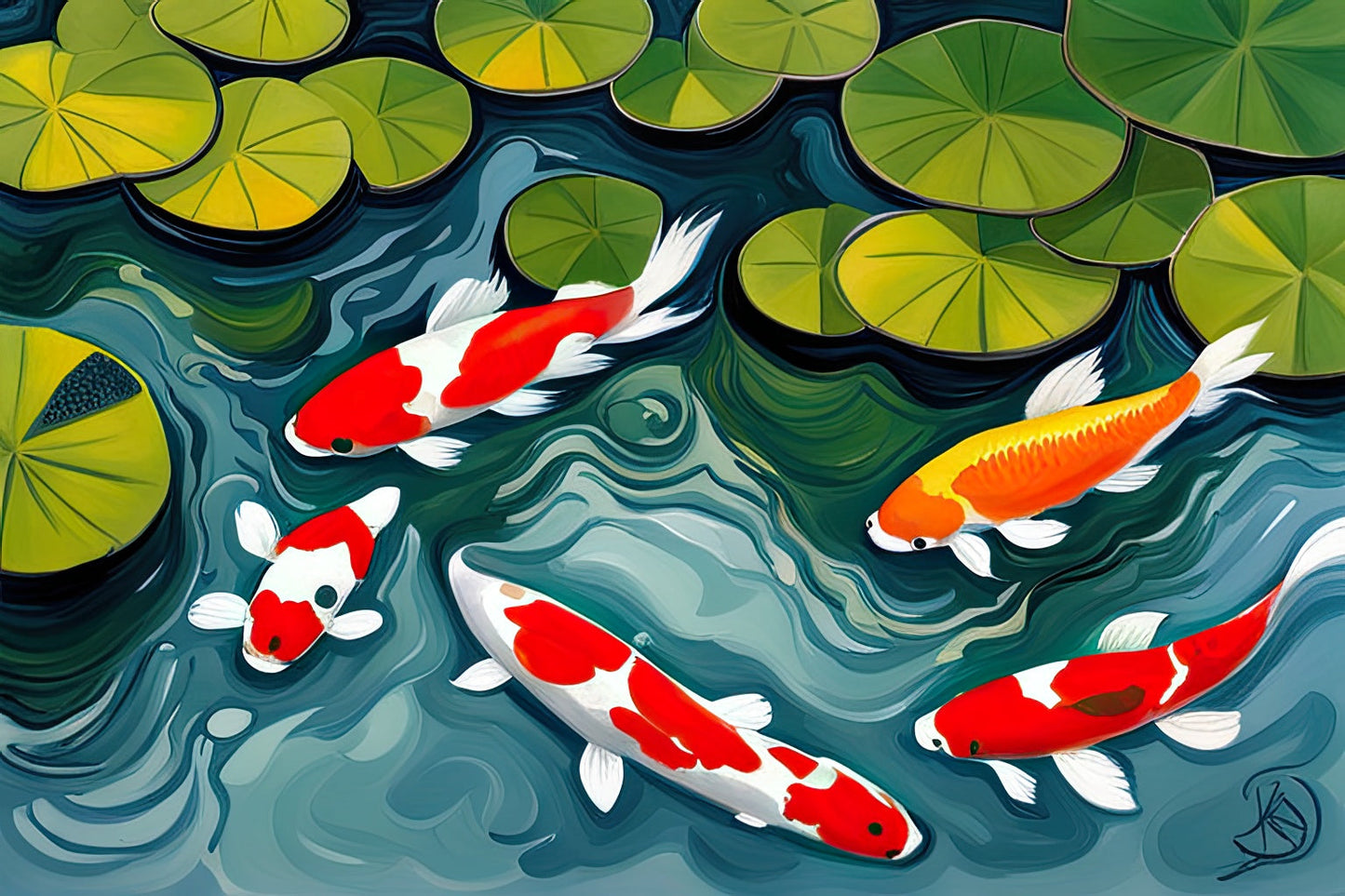 Koi Pond Digital Illustration II Art Print