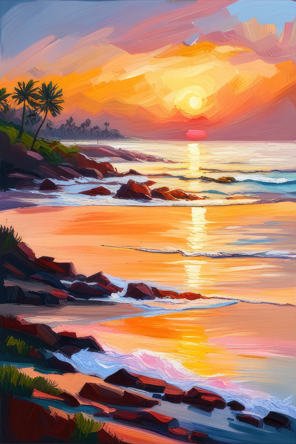 Hawaiian Sunset Oil Painting Art Print