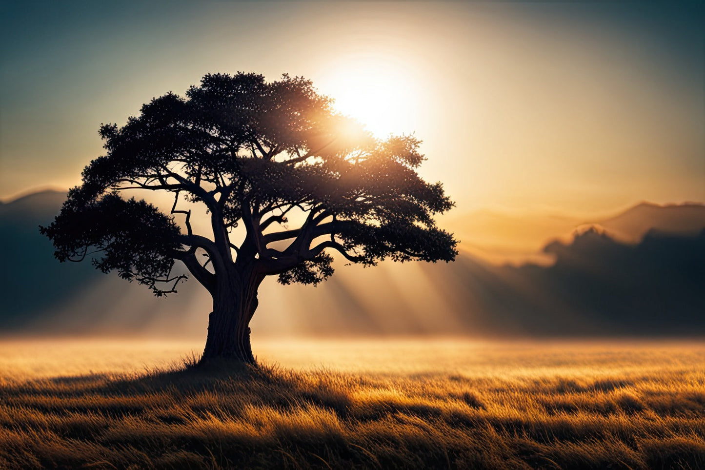 Single Oak Tree at Sunrise Photo Art Print