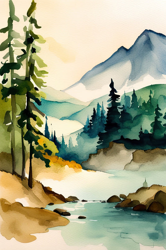 Cascade Mountains Scenic Watercolor Painting I Art Print