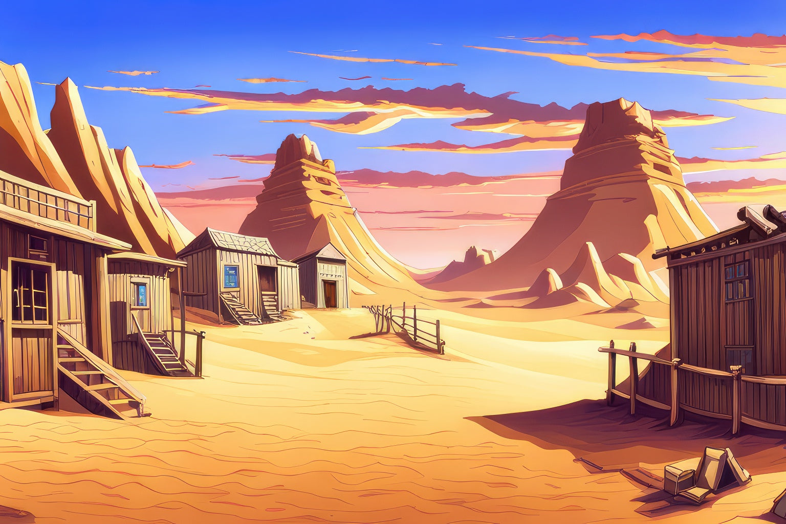 Old West Desert Town Illustration Art Print