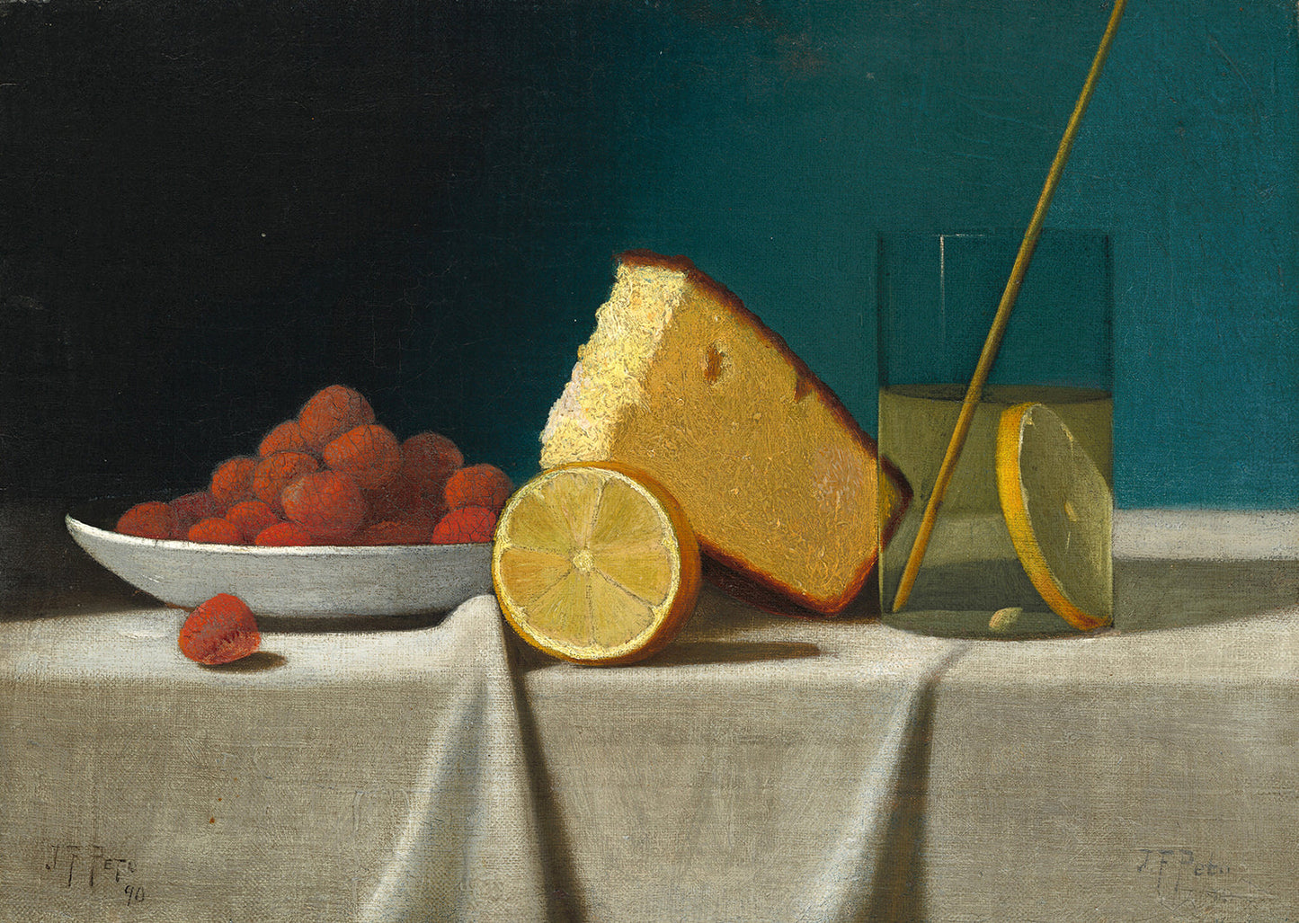 Still Life with Cake, Lemon, Strawberries, and Glass by John Frederick Peto Art Print