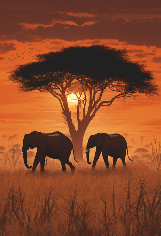 Safari in The Sahara with Elephants Digital Illustration Art Print