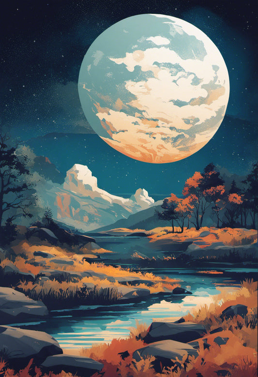 Moonlit Night in The Forest Illustration Art Print