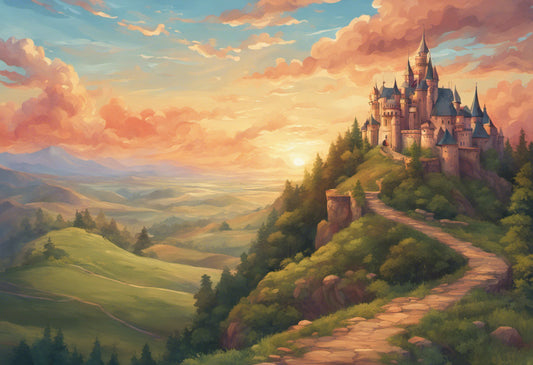 Fantasy Castle at Sunset Digital Painting Art Print