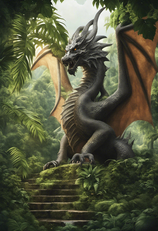 Dragon Statue in The Jungle Digital Painting II Art Print